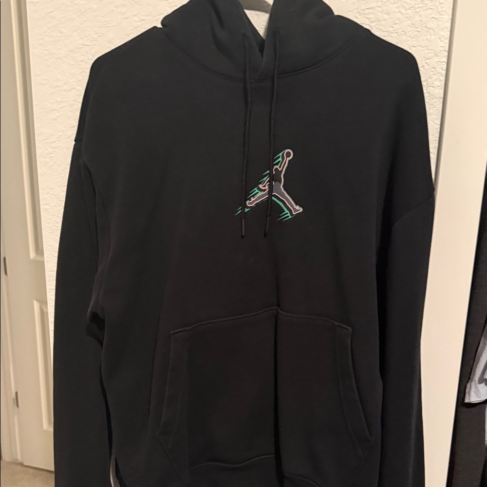 Jordan Black Hoodie with Teal and Pink Jumpman Accent
